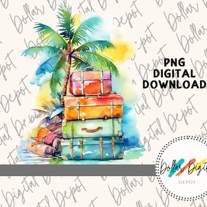 Vacances tropicales TÉLÉCHARGEMENT NUMÉRIQUE PNG, valise téléchargement immédiat, sublimation imprimable de bagage, cadeau de voyage des cliparts palmier