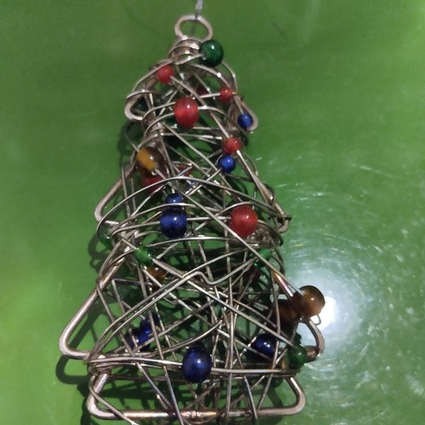 Gold wire and beads Christmas tree ornament