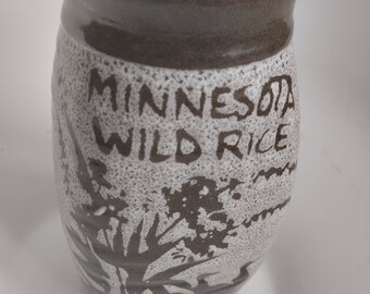 Minnesota Wild Rice Stoneware canister jar,signed.