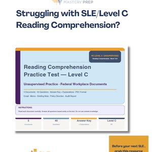 SLE Reading Comprehension Practice Test — Level C | 5 Federal Documents  40 Questions PSC Format | Federal Employees /Servants digital PDFs
