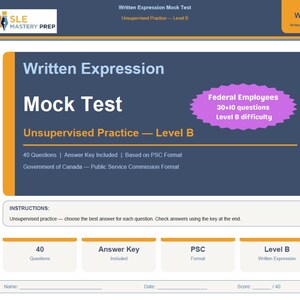Examen simulacro de expresión escrita SLE – Nivel B Formato de la Comisión de Servicio Público Federal (Descarga digital)