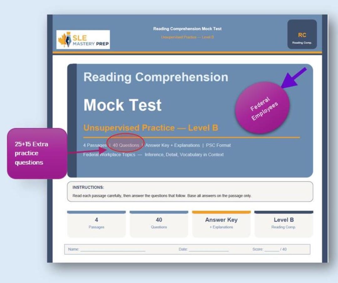 Sla Comprehension SLE Reading Comprehension Mock Test — Level B | 4 Passages | 40 ...