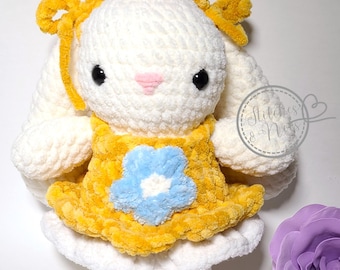 Amigurumi Bunny Plush. Handmade Crochet Bunny Plushie in Cute Dress. Crochet Rabbit Plush Toy. Adorable Soft Plush Bunny. Easter Gift