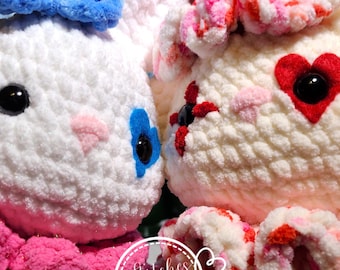 CUTE Handmade Crochet Jester Bunny and Cat Kitty Plush. Crochet Valentine Clown Plush Toy. Adorable Soft Plush Jester Clown Easter Bunny.