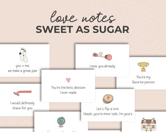 Love Notes - Sweet as Sugar, Sweet Lunchbox Notes, Cheeky Messages for Couples, Printable Cute Notes, Valentine's Day Love Notes