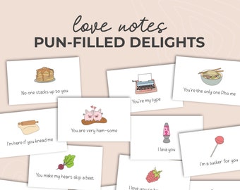 Love Notes - Pun Filled Delights, Sweet Lunchbox Notes, Cheeky Messages for Couples, Printable Cute Notes, Valentine's Day Love Notes