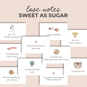 Liefdesbriefjes - zoet als suiker, zoete lunchboxnotities, brutale berichten voor koppels, afdrukbare schattige notities, Valentijnsdag liefdesbriefjes