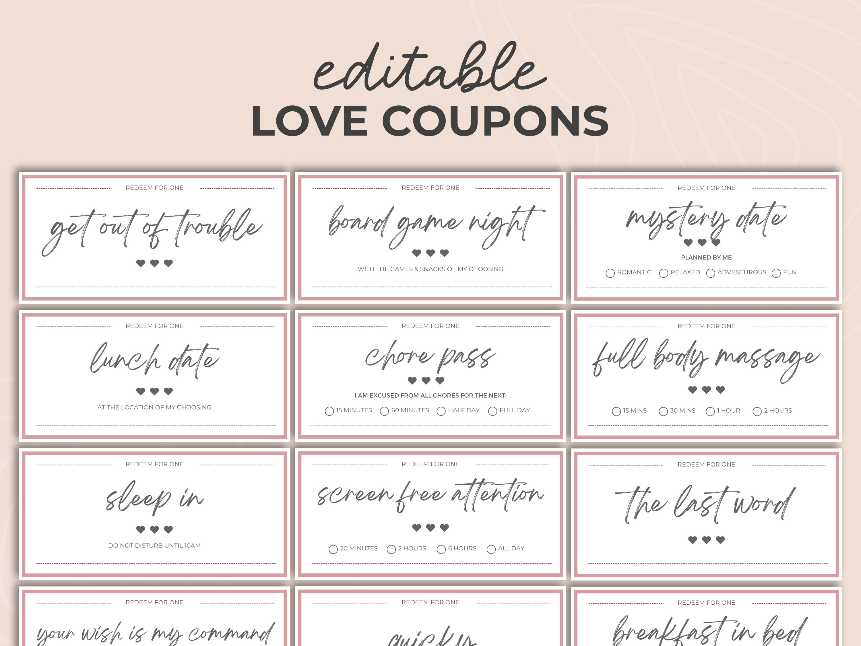 Customizable Romantic Love Coupons