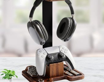 Game Controller Stand for Desk with Headset Holder & Storage Base, Gamer Gifts Gaming Equipment for Teen Boys to Organize Game Accessories