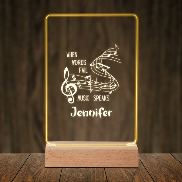 When Words Fail Music Speaks Custom Night Light - Music Notes Desk Lamp for Room decor - Gift for Music Lover, Music Teacher, Music Student