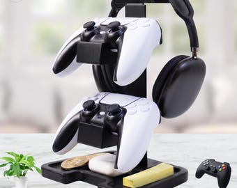 Gaming Equipment Headset Stand with Dual Controller Organizer Rack & Storage Base, Unique Gamer Gifts for Teenage Boy Organize Game Room