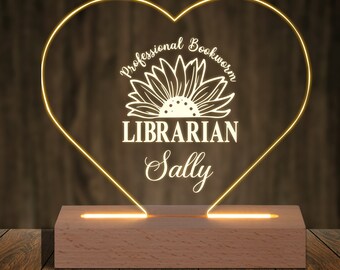 Custom Night Light Gift for Librarian - Custom Sunflower Librarian on Desk Lamp - Perfect Gift for Librarian Elementary on Anniversary