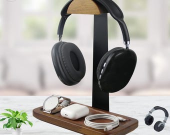 Headphone Holder with Storage Base, Elegant Headset Stand for Desk to Keep Gaming Accessories Organized, Headphone Stand Gift for Teen Boys