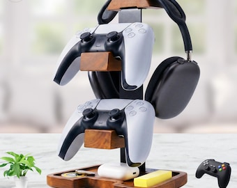 Gifts for Teen Boys to Organize Gaming Accessories, Elegant Headset Stand with Dual Controller Organizer Rack & Storage Base, Brother Gift