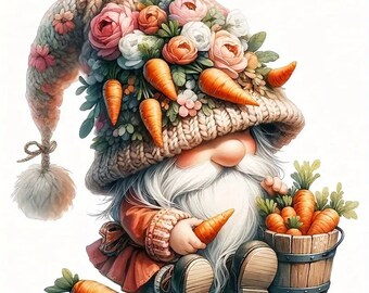 Carrot Themed Gnome, Gnome sitting with Carrots PDF INSTANT DOWNLOAD Full Coverage Counted Cross stitch pattern