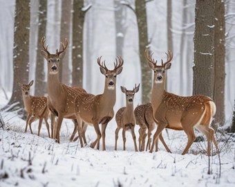Winter deer in a forest on a bed of snow, PDF INSTANT DOWNLOAD full coverage counted cross stitch pattern
