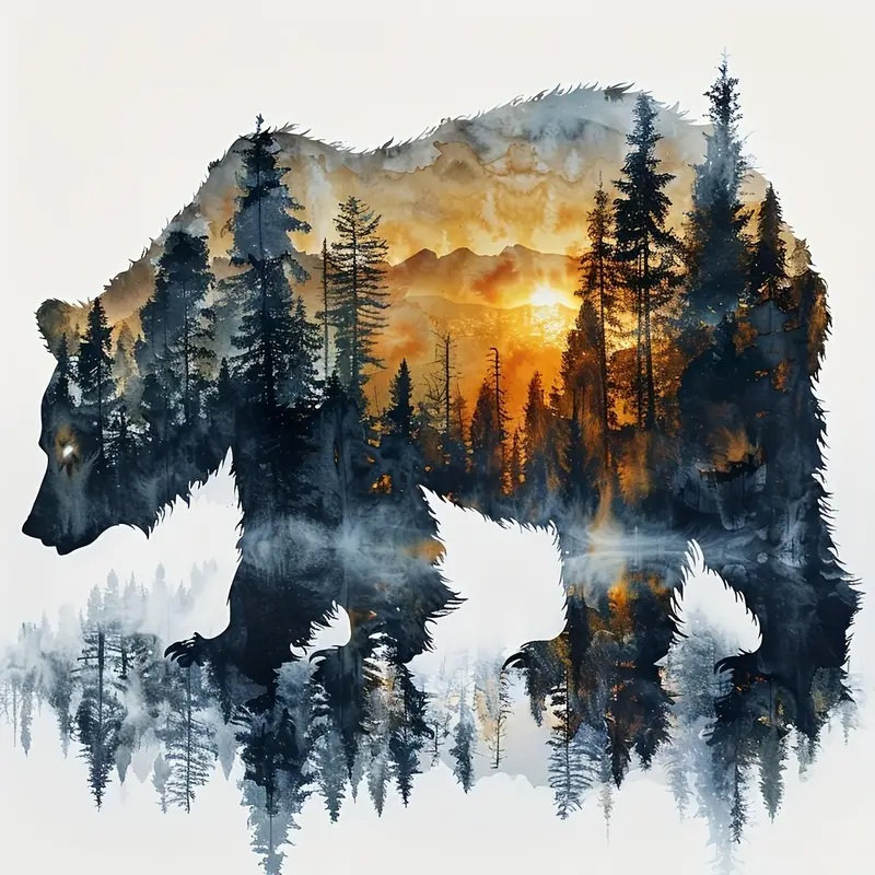 Grizzly bear in a forest artwork Instand PDF download full coverage cross stitch pattern
