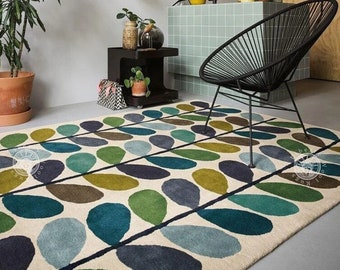 Floral Design Hand Tufted Orla Kiely 100 % laine naturelle rug fait main designer Scandi Art déco, Livraison rapide et Tapis moderne