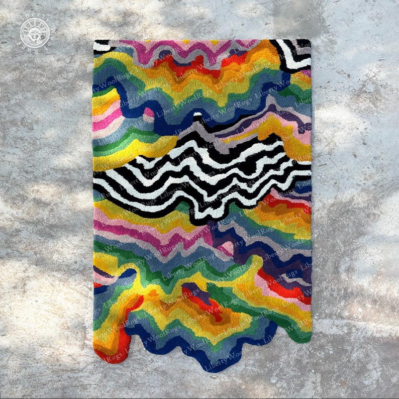 Dripping Rug Handmade Wool Runner Rug, Melting Psychedelic Design, Colorful Tufted ...