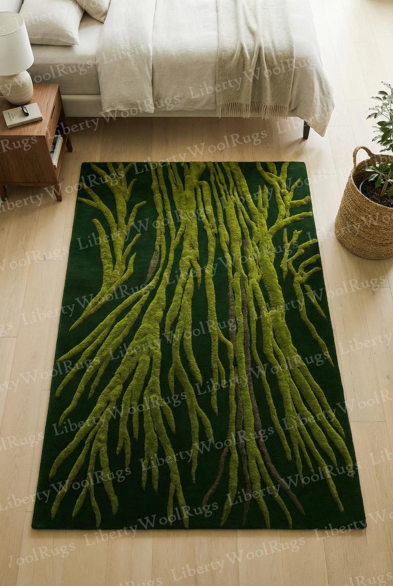 Hand-tufted Wool Moss Rug: 3D Forest Green Area Rug - Etsy