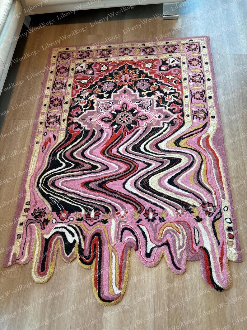 Dripping Rug Melting Blue Wool Rug – Hand Tufted Irregular Design - Etsy