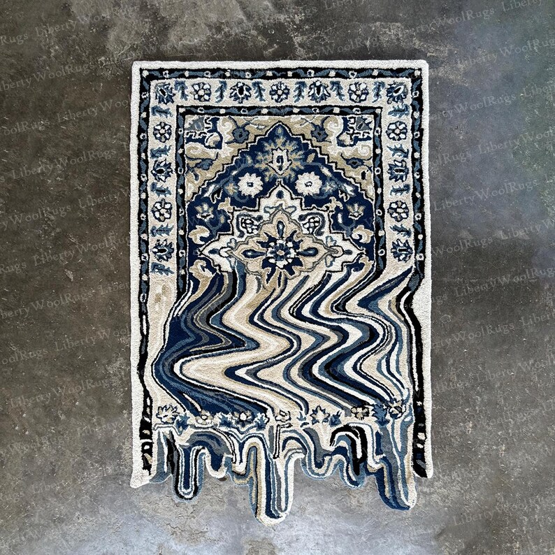 Dripping Rug Melting Blue Wool Rug – Hand Tufted Irregular Design - Etsy
