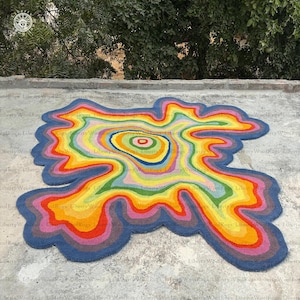 Unregelmäßiger getufteter psychedelischer Woll-Teppich handgemachter Bereich-Teppich für Haus, Schlafzimmer, Wohnzimmer, Kinderzimmer, für das Schenken 6x6 8x8