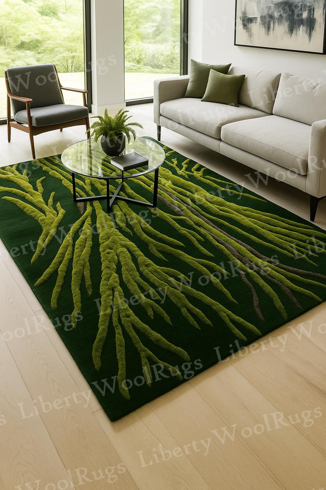 Hand-tufted Wool Moss Rug: 3D Forest Green Area Rug - Etsy