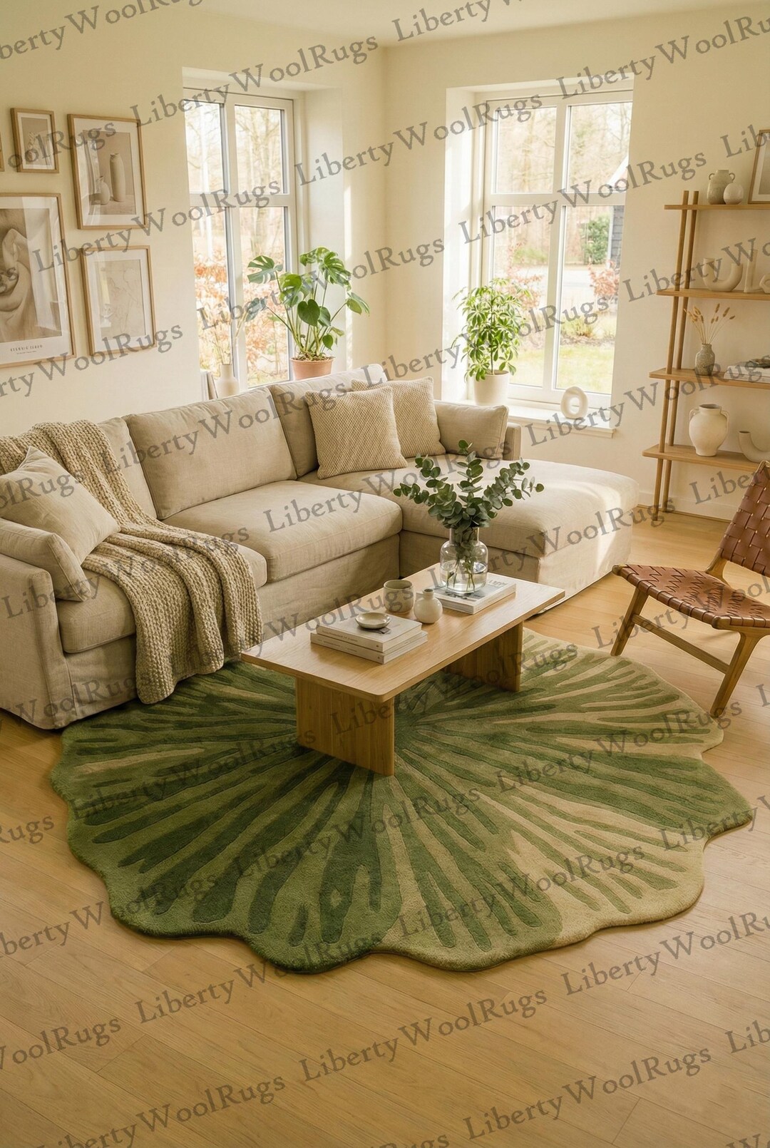 Hand Tufted Wool Rug: Green Leaf, Irregular Shape Moss Rug - Etsy