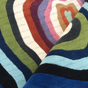 Irregular Shape Tufted Rug Multicolored Stripes Rug Hand-Tufted Wool Area Rug Carpet for Bedroom Aesthetics, Home, Living Room, Office, Kids
