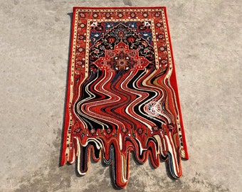 Melting Oriental Design - Red & Black, Hand-Tufted 100% Wool Handmade Area Rug Carpet for Home, Bedroom, Living Room, Dining Room, Any Room