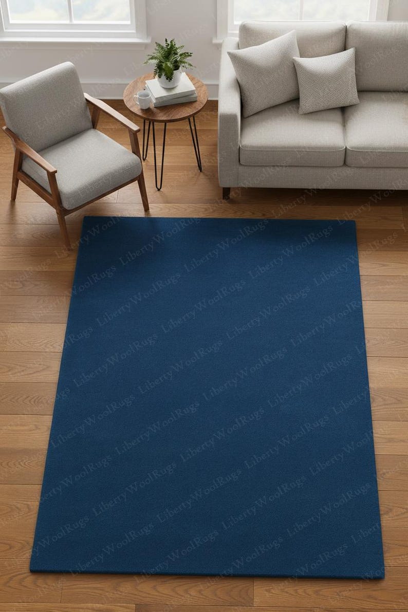 Hand Tufted Navy Blue Wool Area Rug | Modern Solid Indigo Carpet | 8x10 ...