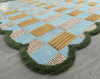Scallop Hand-Tufted Wool Rug, Blue & Green