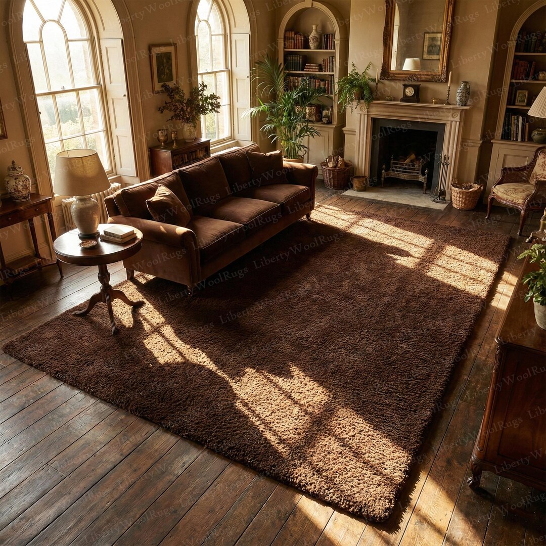 Plush Chocolate Brown Shag Rug - Soft Handmade Large Area Carpet for ...