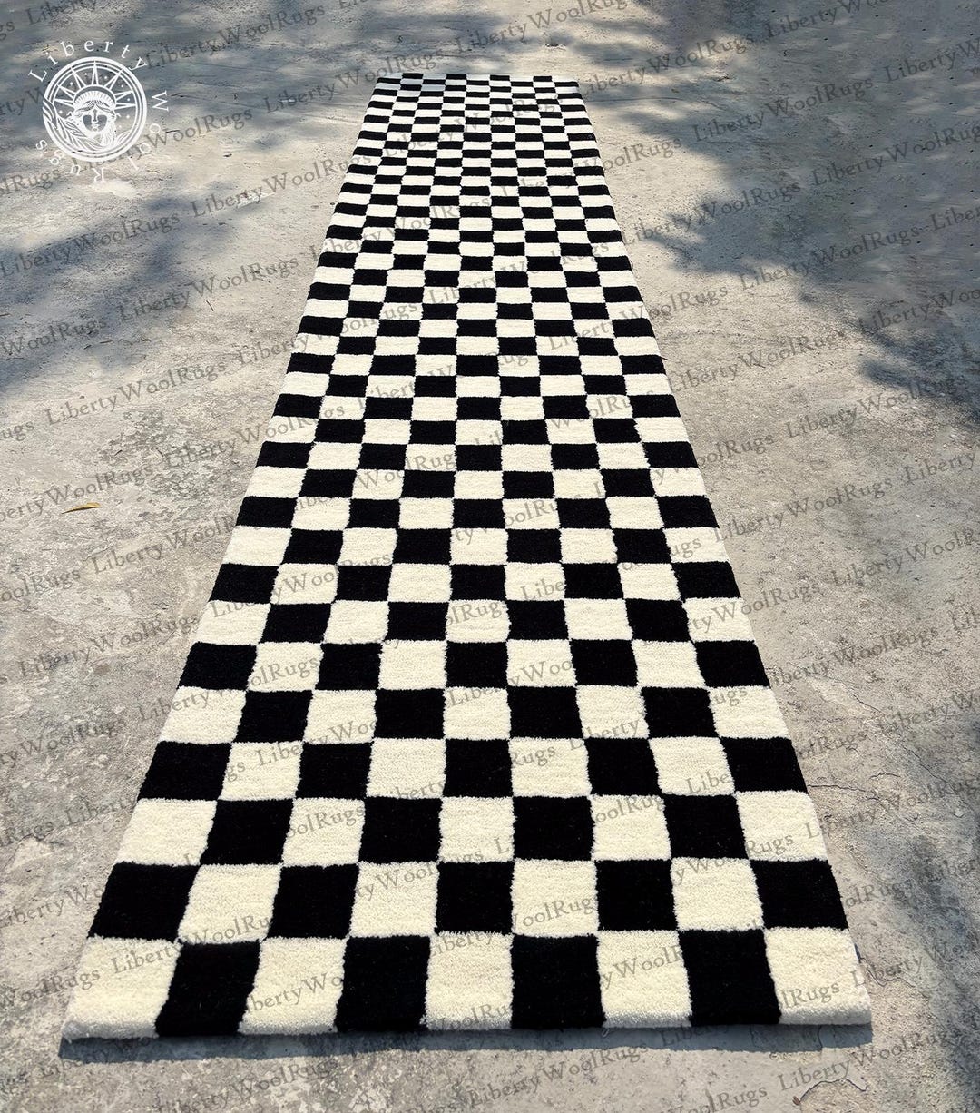 Black & White Checkerboard Wool Runner Rug, Thick Soft Pile - Etsy