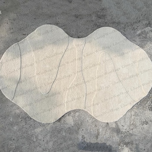 Irregular Shape Tufted Wool Rug, White Custom Hand-Tufted Area Rug For Bedroom Aesthetics, Living Room, Hall, Kids Room, office, Custom Rug