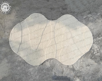Irregular White Wool Rug, Hand-Tufted Custom Area Rug