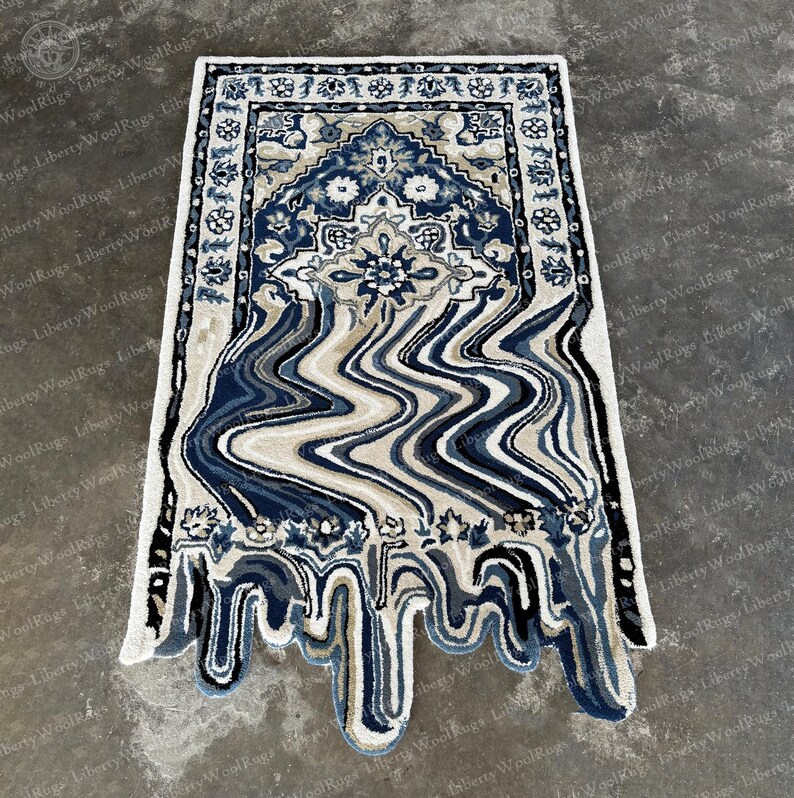 Dripping Rug Melting Blue Wool Rug – Hand Tufted Irregular Design - Etsy