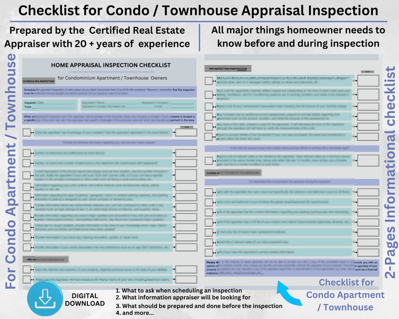Condominium Check List Condo Apartment, Condo Townhouse Appraisal Inspection Checklist: Home ...
