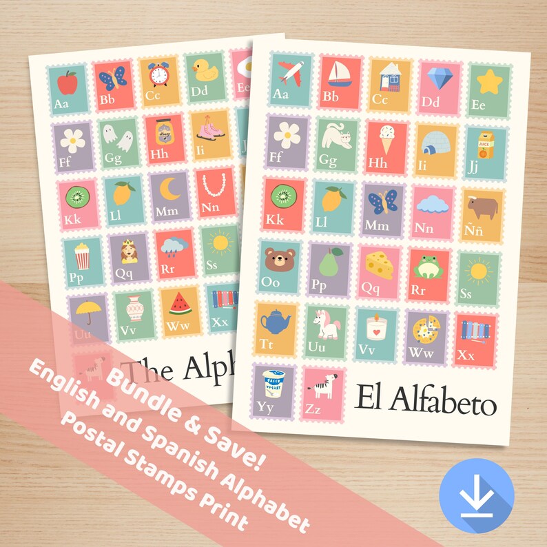 Bilingual Alphabet Poster Bundle: English & Spanish Abcs (printable PDF ...