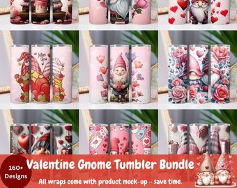 160 + Valentines Gnome Tumbler Wrap Designs PNG, Cute Gnomes Tumbler Wrap PNG, Valentine's Day Gnomes Png, 20 oz Heart Gnomes Wrap PNG