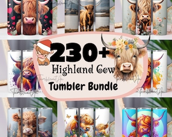 Highland Cow Tumbler Wrap Bundle 20oz Skinny & Straight Tumbler Highland Cow PNG Sublimation Design Digital Download Western Christmas Gift