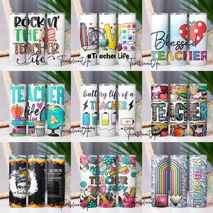 200 Teacher Life Tumbler Wrap bundle Back To School Teacher Nutrition Facts 20oz, Messy Bun Teacher Inspire Affirmation Teachers On the Go zdjęcie 6