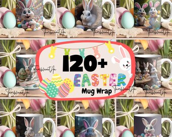 120+ Easter Mug Wrap Bundle, Cute Easter Bunny Mug Wrap Sublimation Designs PNG, Easter Bunny Easter Egg Template, 3D Easter Mug Bundle Wrap