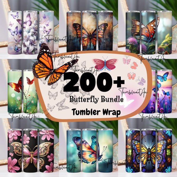 200+ Butterfly Tumbler Wrap Bundle 20oz Skinny Tumbler Sublimation Bright Neon Holographic Butterfly Tumbler Purple Watercolor Butterfly PNG