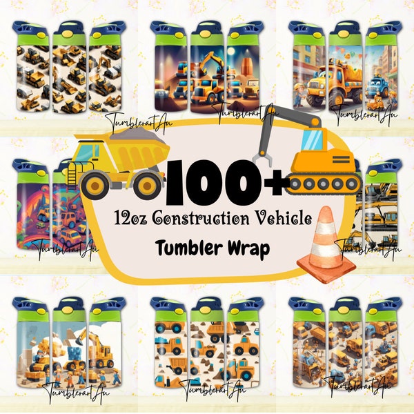 100+ 12oz Construction vehicle bundle Flip Top Sippy Cup Tumbler Wrap Mega bundle sublimation kids tumbler png file bundle digging bulldozer