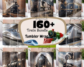 160+ Train Bundle Tumbler Wraps, 20 oz Skinny Tumbler Sublimation Design Digital Download PNG, Tumbler, Clip Art Wall Art Retro Steam Train
