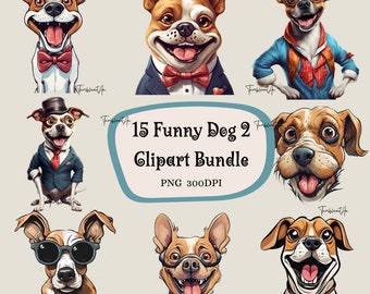 Cute And Funny Dog PNG Clipart Bundle | 15 High Quality 300DPI Images | Commercial Use | Digital Download | Junk Journal | Paper Craft V2.0