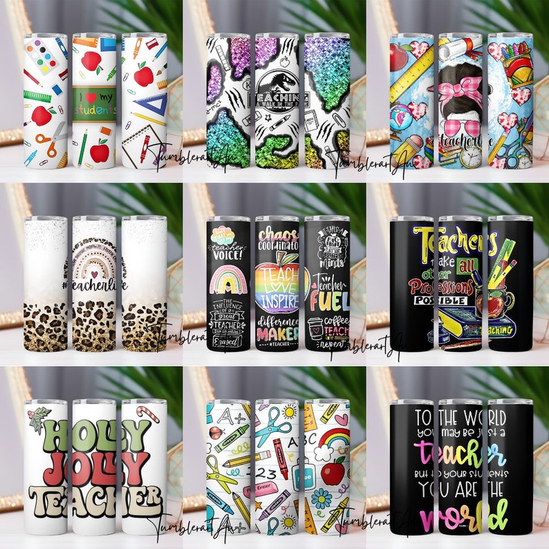 200 Teacher Life Tumbler Wrap bundle Back To School Teacher Nutrition Facts 20oz, Messy Bun Teacher Inspire Affirmation Teachers On the Go zdjęcie 4