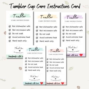 Tumbler Care Cards READY TO PRINT, Instructions Card, Tumbler Instructions,  Cup Care, Printable, Customer Reminder, Digital Files